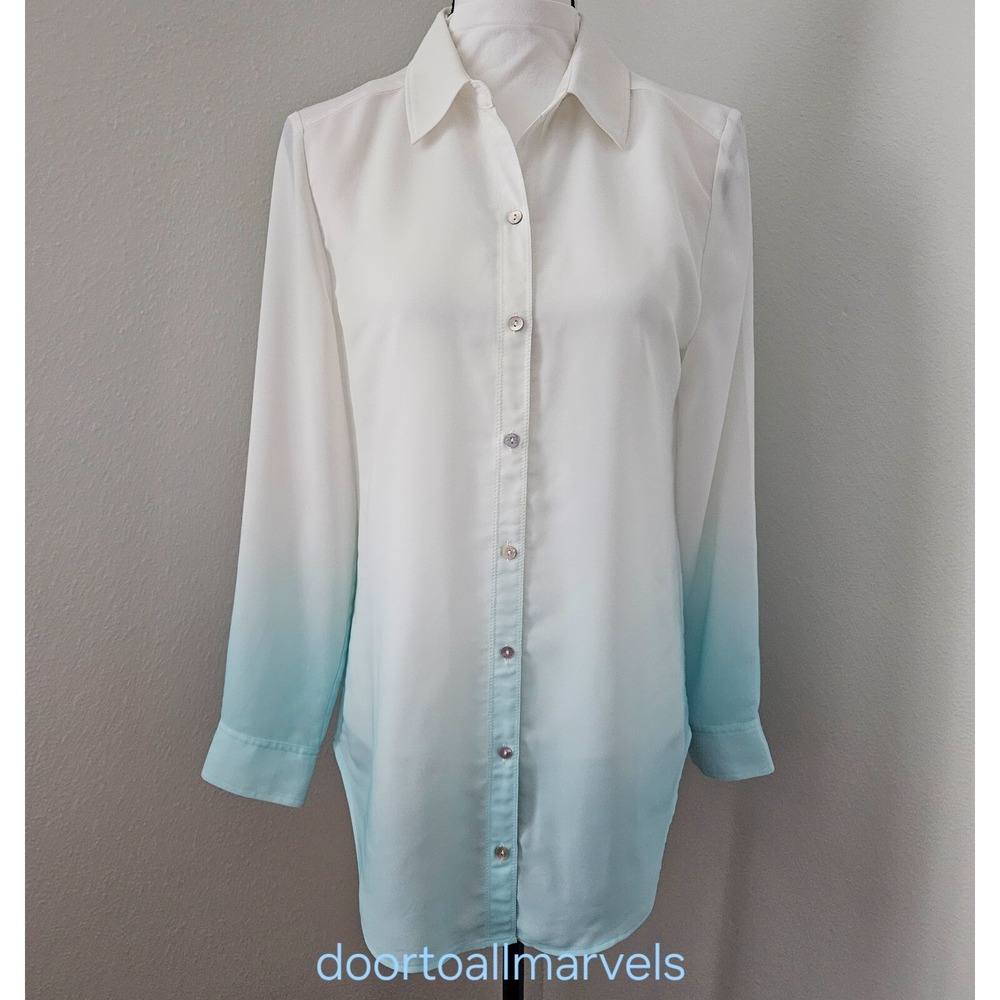 Chico's Tunic Shirt Ombre Aqua Watercolor Flowy Light Sheer Coastal sz 0 US S